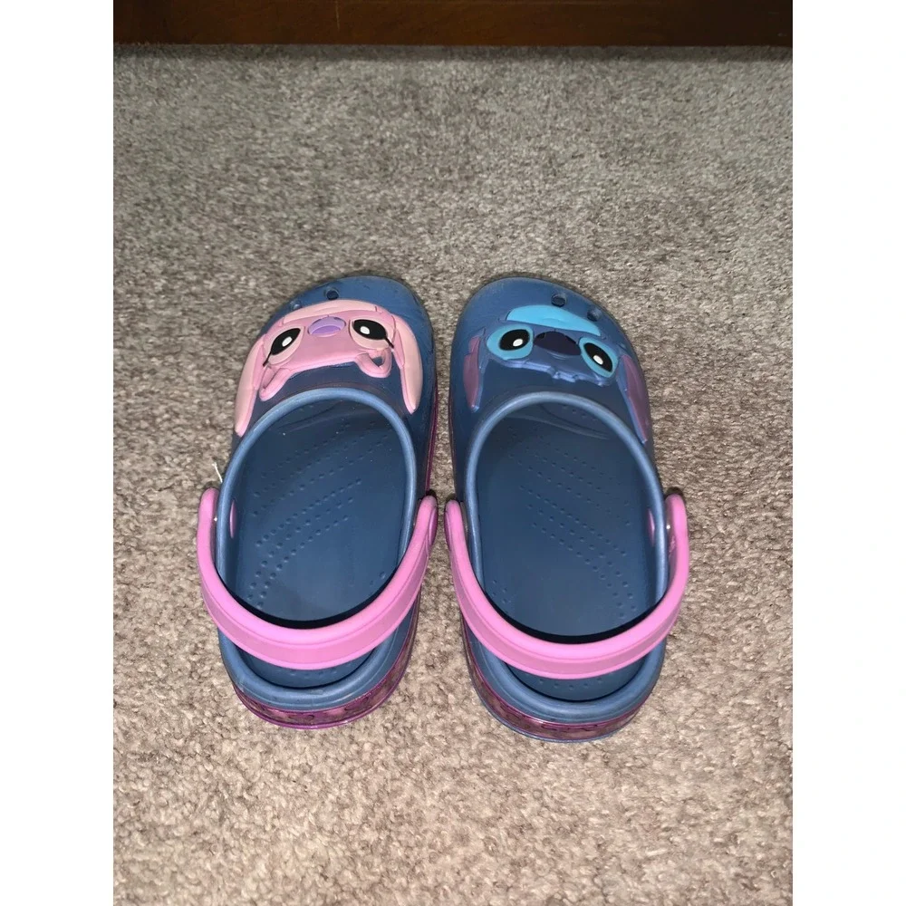 Disney Stitch and Angel Kids Clogs Blue Pink Slip On Shoes Size 9-10